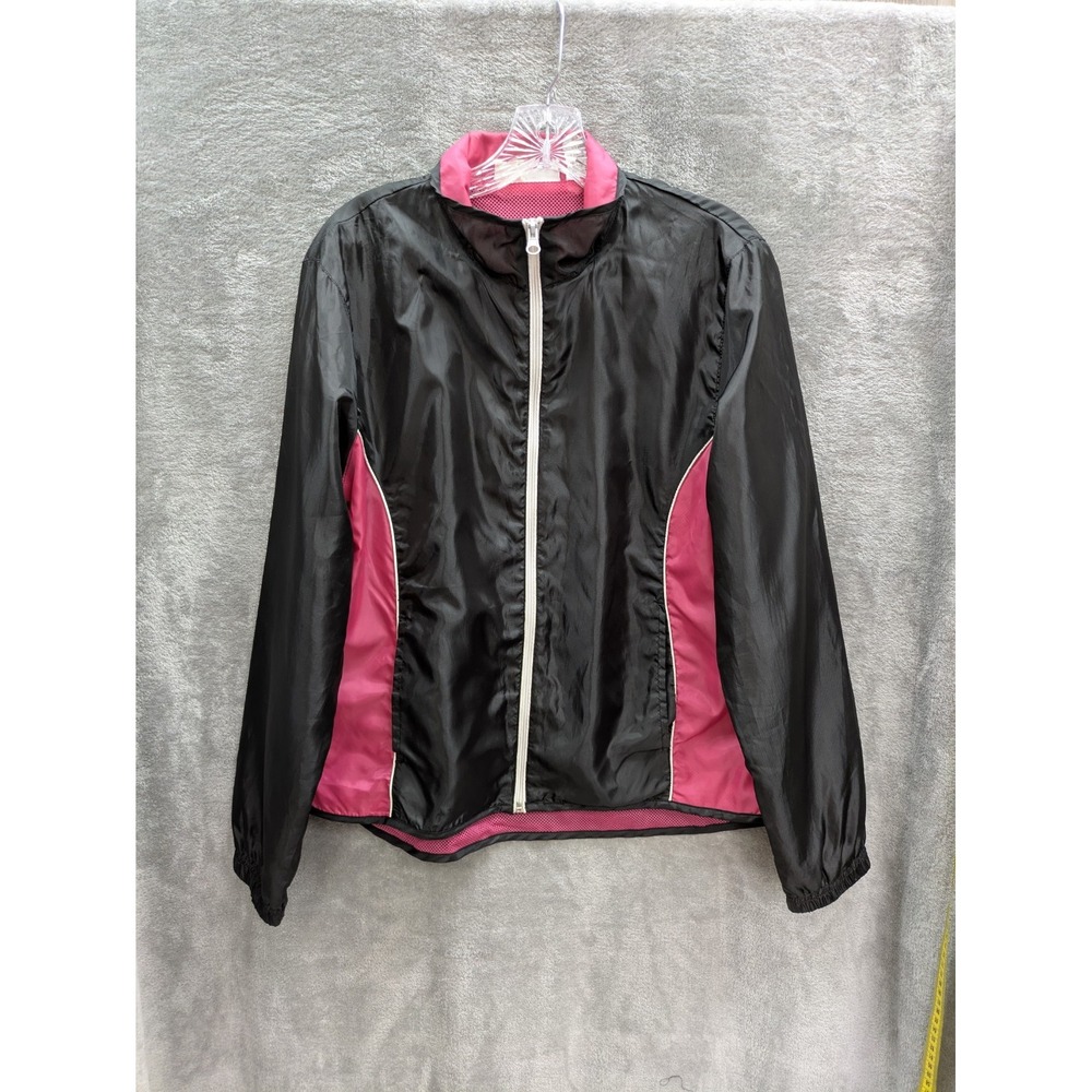 Active wear Jacket Women's Large Black Pink Contrast Full‎ Zip
